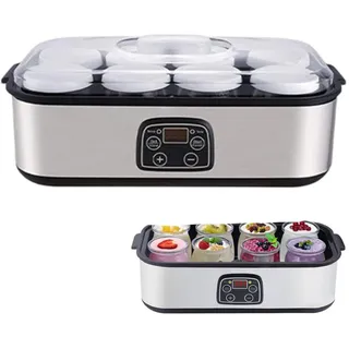 Milageto Joghurtbereiter mit 8 Joghurtgläsern für den Haushalt, Digitaler Joghurt Maker, automatische Joghurtmaschine aus Edelstahl für DIY selbstgemachten Joghurt, Käse-, Natto-Zubereiter