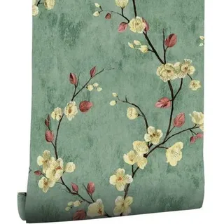 Selbstklebende Tapete Blumen Design Grün Vintage 0.4W x 3L m