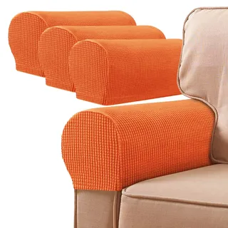 Sesselbezüge, Armkappen, Jacquard Elastische Waschbar Couch Armlehnenschoner Armlehnenbezug Für Sessel Sofa (Orange,4pcs)