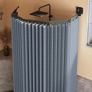 FUELIX Faltbarer Ohne Bohren Duschvorhang Mit Duschvorhangstange, Duschvorhangstange L/U Form Mit Starker Saugnapf, Verstellbarer Waschbar Duschvorhänge Für Badewanne, Dachschräge, Eckdusche F,3 fold
