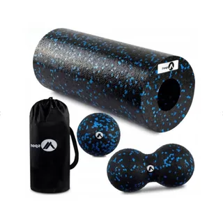 Valle Verde 3in1 Set Faszienroller, Duoball, Faszienkugel, Fitness-Rolle, Peanut-Ball - Selbstmassage, Training, Fitness, Yoga, Pilates - Foam, Hautfreundlich - Schwarz, 30 x 15 cm