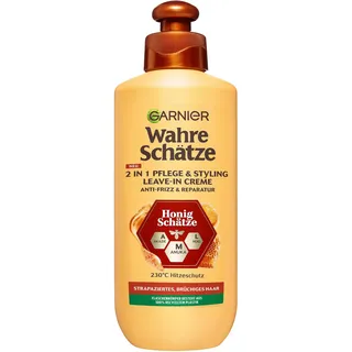 Garnier Wahre Schätze Honig Schätze 2-in-1 Pflege & Styling Leave-In Creme, reparierendes Leave-In gegen Frizz mit Hitzeschutz, 200 ml