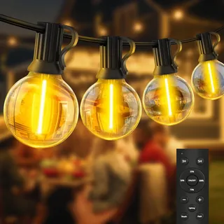 FTL Lichterkette Außen Innen Dimmbar 9m G40 LED Lichterkette Strom 3 Modi mit Fernbedienung Timer, Wasserdicht IP44 für Balkon Garten Terrasse Pavillon