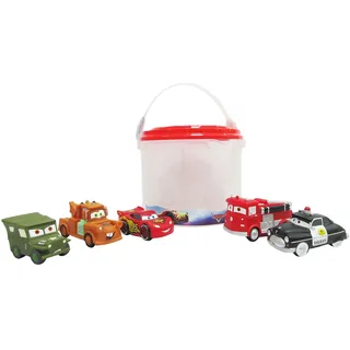 Disney Store Official - Pixar - Cars - Badespielzeugset - 5 Teile - Mit Lightning McQueen, Hook, Sheriff und Anderen - Mit Eimer und Siebdeckel - Spielzeug für Bad oder Planschbecken - Ab 6 Monaten