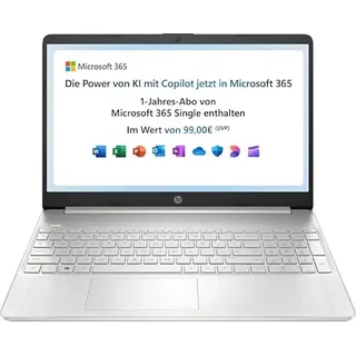 HP Laptop | 15,6" FHD Display | Intel Celeron N4500 | 4 GB DDR4 RAM | 128 GB SSD | Intel UHD Graphics | Windows 11 Home im S-Modus | QWERTZ Tastatur | Silber | inkl. Microsoft Office 365 Single