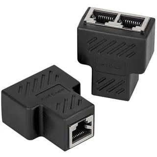 VANDESAIL 2 Pack LAN Splitter & Verteiler, LAN Splitter 1 Auf 2, RJ45 Splitter LAN Switch 2Port, Ethernet Splitter Netzwerk Verlängerungen Adapter, Black