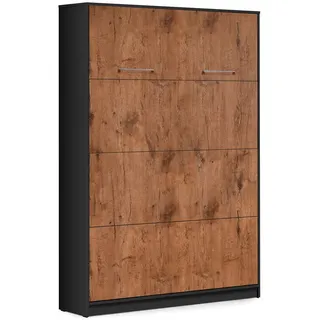 QMM TraumMöbel Schrankbett Wandklappbett vertikal VB 140x200 eiche lancelot & schwarz - Braun,