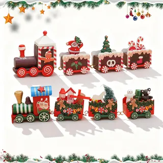 Scinzene 2 Stück Weihnachten deko Holz Weihnachtszug Deko Weihnachten Zug, Mini Weihnachtsbaum Zug Eisenbahn, für Wohnzimmer Kinderzimmer, Weihnachtsdeko Tisch mit Weihnachtsfiguren