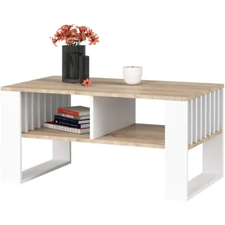 Akord Couchtisch Sonoma Eiche, 92 cm, mit weißem Fußrahmen B92xH53xT45 cm