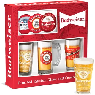 Budweiser Deluxe-Geschenkset aus Glas und Untersetzer