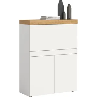 OTTO home Sekretär OTTO HOME "MAMBO, Höhe 122cm, Home-Office-Schreibtisch, PC-Schrank", platinum weiß, wotan eiche nachbildung, B:90cm H:122cm T:37cm, Sekretäre, Sekretär, Multifunktional mit viel Stauraum, klappbare Tischfläche