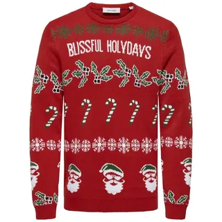 Only & Sons Xmas Reg 5 Allover Crew Strickpullover, pompeianrot, glückselig - M