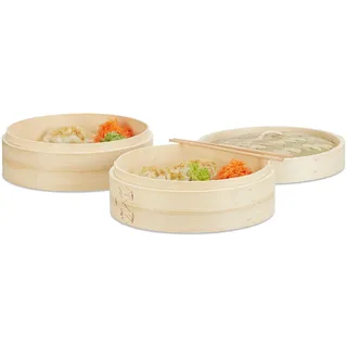 Relaxdays Bambusdämpfer Natur 24,0 cm