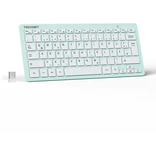 TeckNet Slim Kabellose Tastatur, Deutsches Layout, 78 Tasten Mini Wireless Tastatur mit Nano USB Empfänger für Windows/Chrome OS Smart TV - Grün