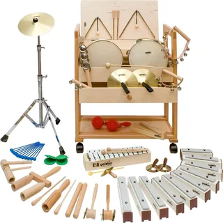 Goldon Rhythmikinstrumente-Set mit Wagen, Perkussion, Mehrfarbig