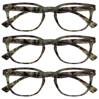 OPULIZE ORA Lesebrille für Damen Herren, Designer Stil, Leser mit Federscharnier, Rechteckiger Rahmen, 3er-Pack Grau +1,00
