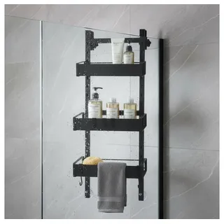 Melko Duschablage Duschregal ohne Bohren 3 Stück Duschkorb Duschorganizer, 1, inkl. Saugnäpfe verhindern Kratzer an der Scheibe schwarz