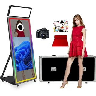 Aookely Spiegel Fotokabine Maschine mit Kamera 65 Zoll Mirror Photo Booth Machine, 32" Touchscreen Fotobox mit Flightcase für Hochzeit Party Selfie
