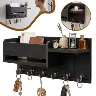 Schlüsselbrett - Schlüsselkasten holz mit 6 Haken, Schlüsselhalter Wand für Wohnzimmer, Küche, Büro, Flur, Schlafzimmer