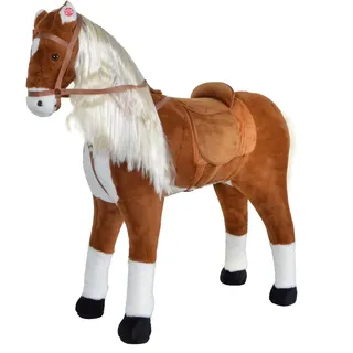 XXL Plüschpferd 105cm - ELSA, das riesige Reitpferd für Kinder, tolles Stehpferd zum Draufsitzen inkl. Kleiner Bürste, 100kg Tragkraft - EIN Kindertraum für Mädchen! Farbe: braun/Blonde Mähne