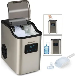 Costway Eiswürfelmaschine 24kg pro Tag Crushed Ice Maker, Eismaschine Eiswürfelbereiter inkl. Schaufel Timer, 2,5L Wassertank, Selbstreinigungsfunktion - Silber