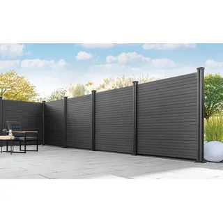WPC-Sichtschutzzaun CORTADO - 5x Element + 6x Pfosten - Schwarz