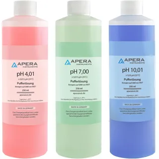 Apera Instruments pH Kalibrierlösung-Set 4.01/7.00/10.01, je 250 ml | Gebrauchsfertige Pufferlösungen; ±0,015 pH; Etikettenfarben rot, grün und blau; Haltbarkeit 3 Jahre ab Herstellung