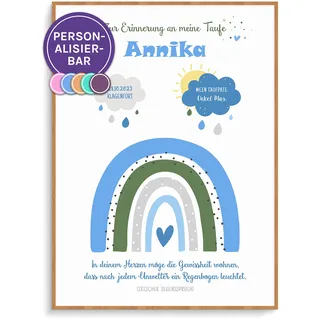 FEENSTAUB Patenbrief Taufbrief Regenbogen, Patenbrief für Patenkind, personalisierbare Taufurkunde, Patenurkunde, Taufgeschenk personalisiert, Geschenk Geburt, Taufe Geschenk