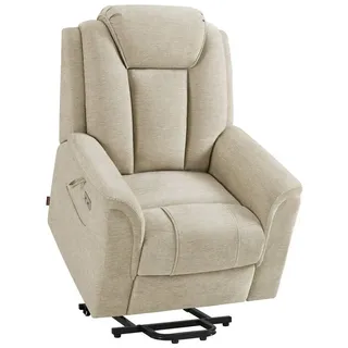 MCombo M MCombo Fernsehsessel mit Aufstehhilfe Elektrisch, 2 Rollen für Mobilität, Massage & Heizung, Verstellbare Kopfstütze, Sessel mit Aufstehhilfe 35D Vollschaum-Sitzkissen 7269 (Stoff, Beige)