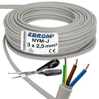 EBROM NYM-J 3x2,5 mm2 - Mantelleitung - Installationskabel - Feuchtraumkabel - grau - Auswahl in 1 Meter Schritten - Meterware auf den Meter genau - Ihre Auswahl: NYM-J 3x2,5 mm2, Länge: 80 Meter