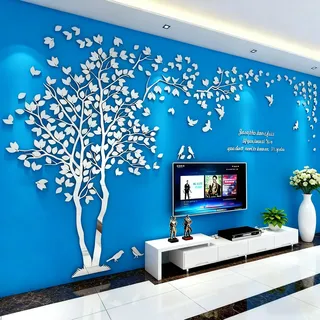Wandtattoo Baum 3D DIY Wall Stickers Wandaufkleber Wandtattoo Wohnzimmer Schlafzimmer Family Wandsticker für Treppen Halle (Silber Links,M-250 * 130cm)
