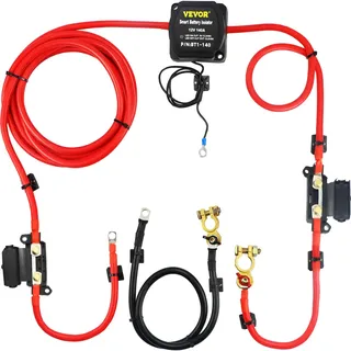 Vevor Doppelbatterie Trennrelais 12 V Split Charge Kit, 140 A spannungsempfindliches Relais Set -30 bis 105 °C, automatisches Ladegerät & Kabel Set für Lastwagen, Wohnmobil, Werkstatt, Auto & Schiff
