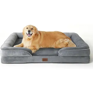 Bedsure Hundebett orthopädisch Kistenschaum L 122 x B 89 cm grau