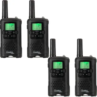 casativo-tech Casativo 4er-Set Akku-PMR-Funkgerät, Gürtelclip & Taschenlampe, Walkie Talkie mit 10km Reichweite, 8 Kanäle, Ladestation, 8 Stunden Sprechzeit