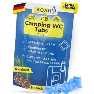 AQAHY Camping Toiletten Zusatz - Tabs blue extra stark – Nadelwald WC Drops - Chemietoilette Tabs entfernt unangenehme Gerüche - made in DE