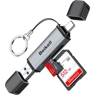 Beikell USB 3.0 Kartenleser, Dual Stecker USB C Kartenlesegerät Highspeed OTG Adapter Aluminum, Unterstützt SD/Micro SD/TF/SDHC/SDXC/MMC, für Android/Windows/Mac/Linux OS usw.