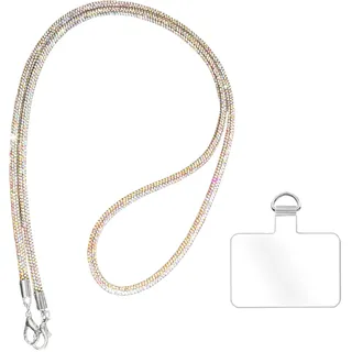 FloralGrace Umhängekette mit Glitzer Strass, Telefon Lanyard, langes Hängeband, Handy Seil, Anti Drop Handykette, Handy Kette, Kurz Handyanhänger(AB 68CM)