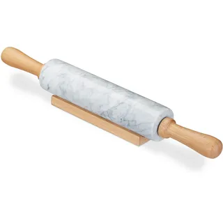 Relaxdays Nudelholz Marmor Weiß,Hellbraun