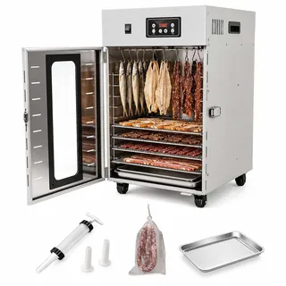 Dry Ager Reifeschrank Für Fleisch Und Wurst, Edelstahl Trockenschrank Für Fleisch Mit Led-Steuerung, 14/30 Haken, 30-90°C, 24h Timer, Biltong Box Für Wurst, Speck, Fisch Und Rindfleisch 7.5KG
