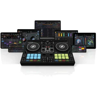Reloop Buddy Kompakter 2-Kanal DJ Controller für Algoriddim DJay auf iOS, iPadOS, Android, Mac und PC mit RGB Performance Pads, FX Paddel und Neural Mix Steuerung, schwarz