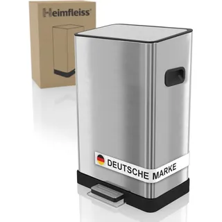 Heimfleiss Heimfleiss® Mülleimer 50L Treteimer | Design Edelstahl Rechteckig | Moderner Abfalleimer mit Deckel für Küche | Großer 50 Liter Tre...