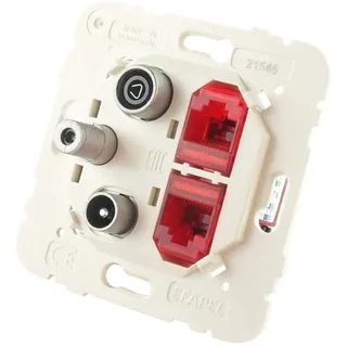 WITTKOWARE UP-Einsatz, Multimediadose R/TV/SAT/2x RJ45 CAT.6 LAN, schraubenloser Anschluss