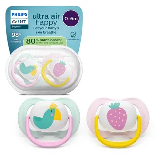 Philips Avent ultra air Schnuller – kiefergerecht geformtes Design, für Babys, 0–6 Monate, weicher, symmetrischer Silikonsauger, BPA-frei, mit Sterilisationsbehälter, 2er-Pack, SCF080/24