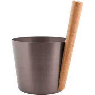 Rento Design Saunakübel aus Aluminium - Teerbraun - 5 Liter mit Griff aus Bambus