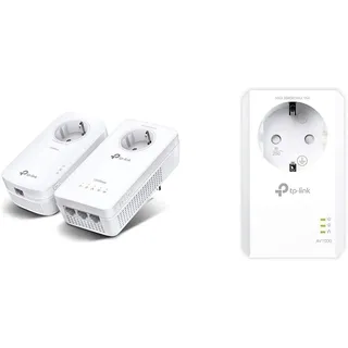 TP-Link WLAN Powerline Adapter Set TL-WPA8631P KIT, weiß & TL-PA7017 P AV1000 Gigabit Powerline Adapter mit Steckdose (1x Gigabit Port, Plug und Play, energiesparend) weiß