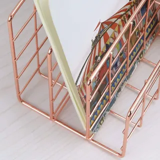 AMONIDA Zeitungsständer, Zeitschriftenständer, 4,72x9,1x6,1Zoll Metall Galvanisieren Multifunktional Lagerregal Briefständer 3 Gitter Magazine Holder für Zuhause, Büro, Schule(Roségold)