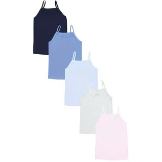 TupTam Mädchen Unterhemd Spaghettiträger Top – Atmungsaktive Unterhemden Mädchen im 5er Pack, Farbe: Dunkelblau Blau Hellblau Grau Rosa, Größe: 110-116 - 110-116