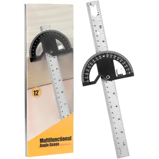 QWORK® Winkelmesser-Winkellineal, verstellbares Winkelmessgerät mit Mittelpunktlokalisierung und Anreißfunktion, 0–180 Grad Messwerkzeug für Heimwerker und Zimmerei (schwarz, 30 cm)