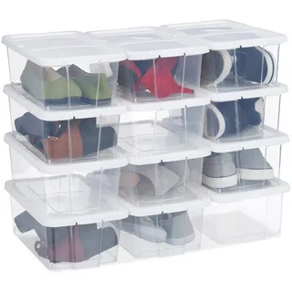 Relaxdays Schuhbox 12,5 x 20 x 34,5 cm 12-tlg. transparent