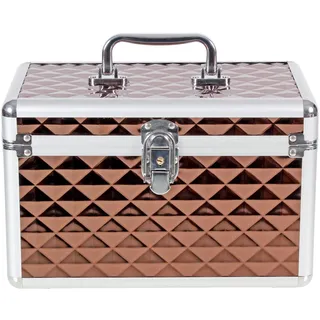 Hartschalen-Aufbewahrungsbox aus Aluminium, für Reisen, Kosmetikkoffer, Kosmetikkoffer, Braun